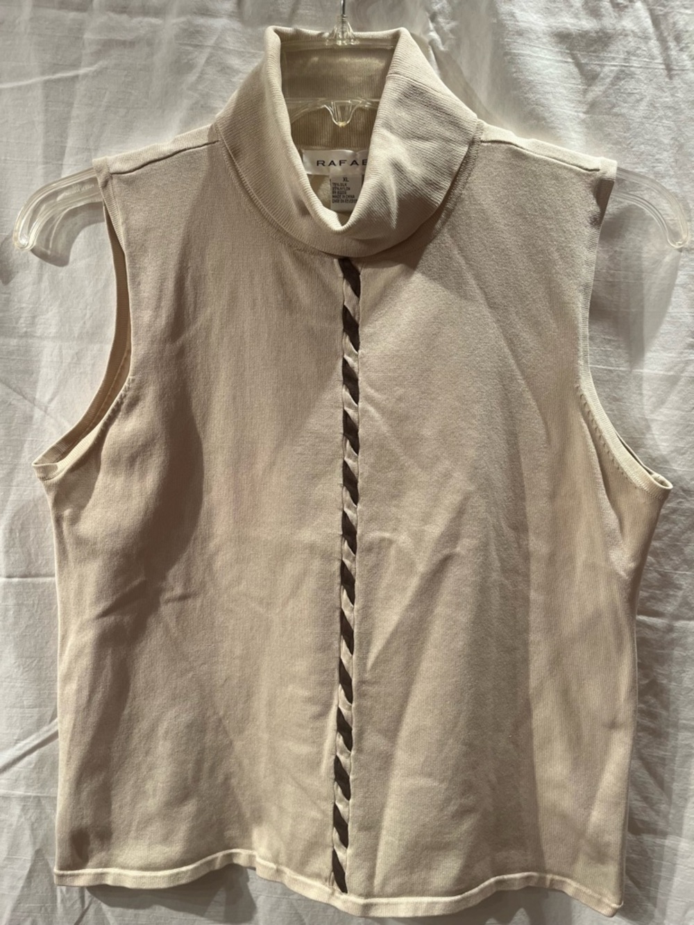 RAFAEL Cream Sleeveless Mock Neck Tank with Center Braid